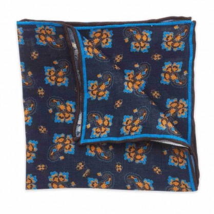 Bouquet Blue Linen Pocket Square