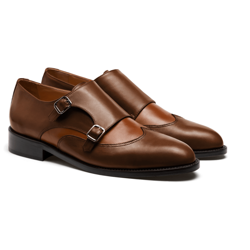 Wingtip Monk strap dress shoes - brown italian calf leather