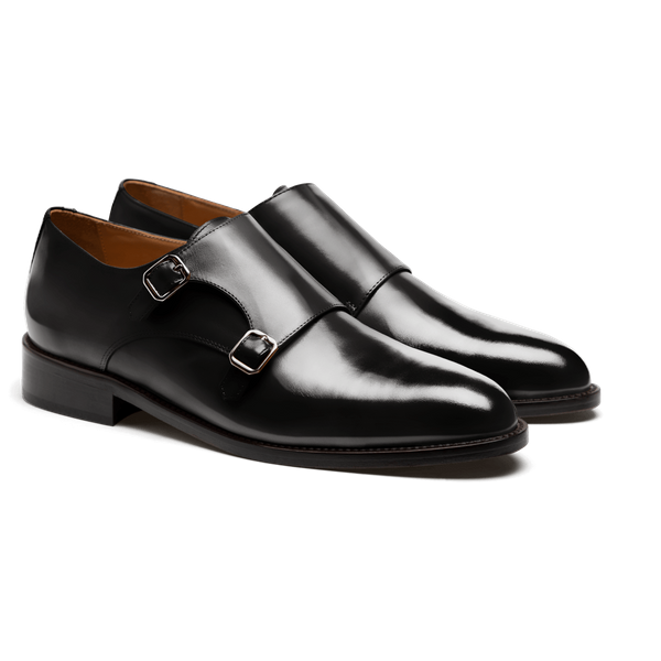 Monk strap shoes - black flora leather