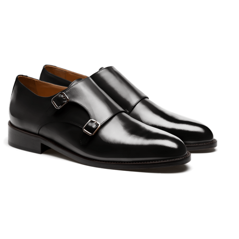 Monk strap shoes - black flora leather