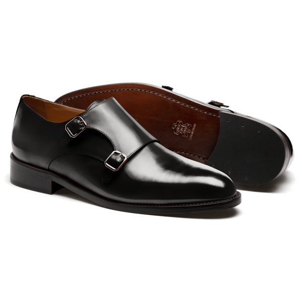 Monk strap shoes - black flora leather