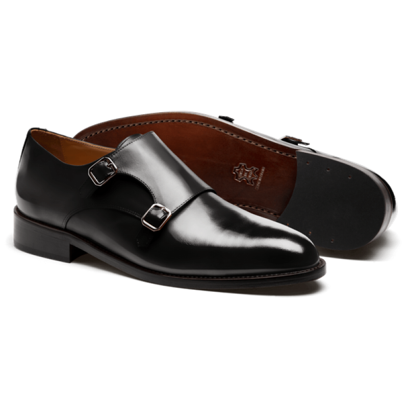 Monk strap shoes - black flora leather