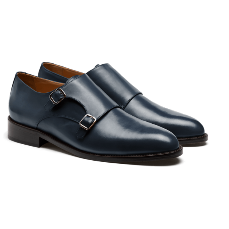 Monk strap dress shoes - blue italian calf leather