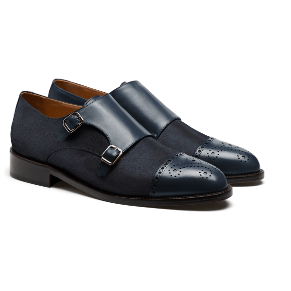 Monk strap brogues - blue leather & suede