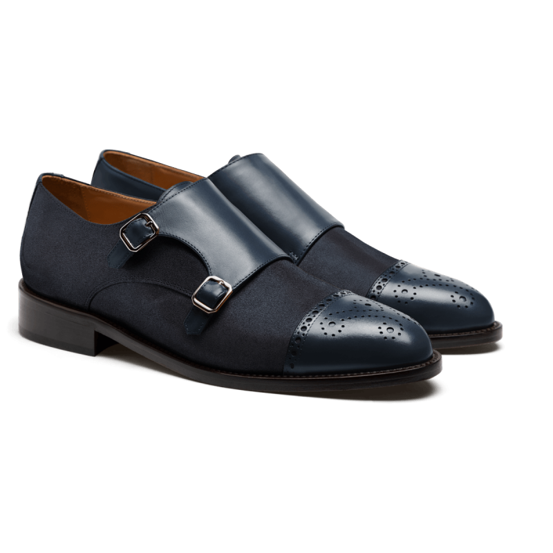 Monk strap brogues - blue leather & suede