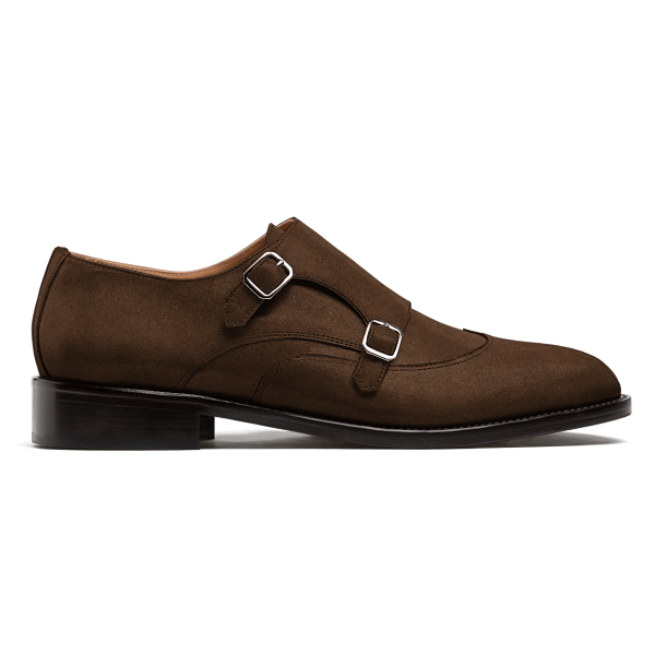 Wingtip Double monk strap shoes - brown suede