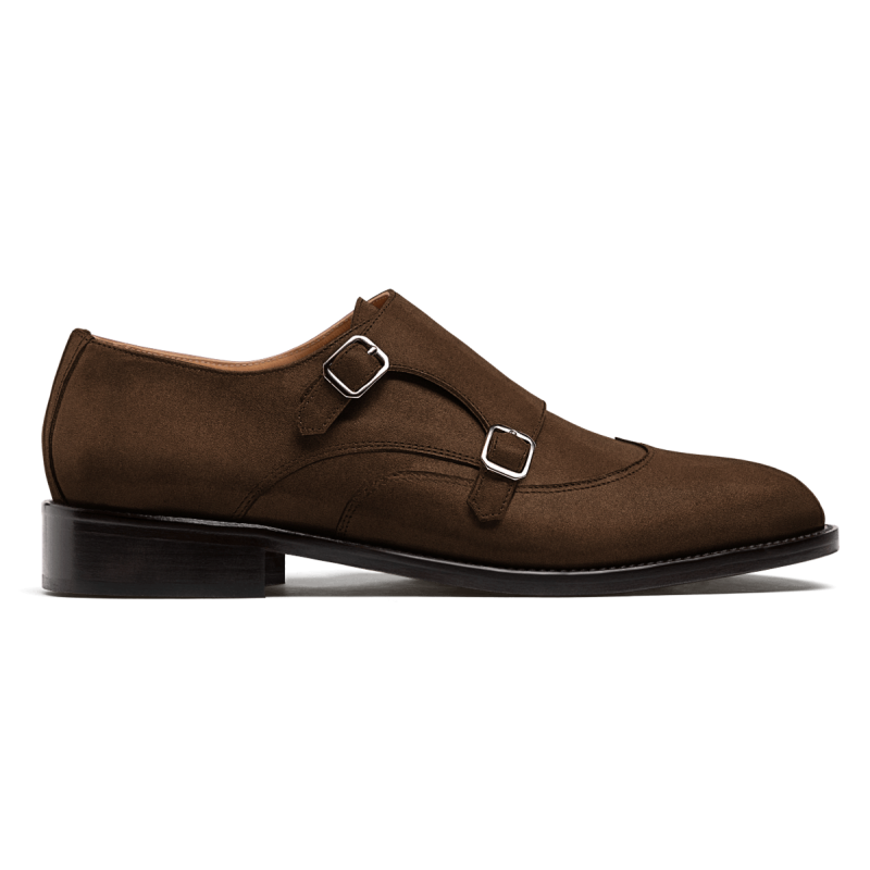 Wingtip Double monk strap shoes - brown suede