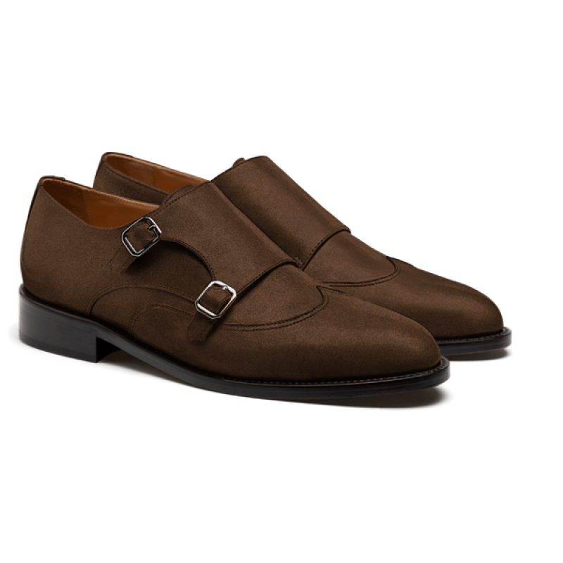 Wingtip Double monk strap shoes - brown suede