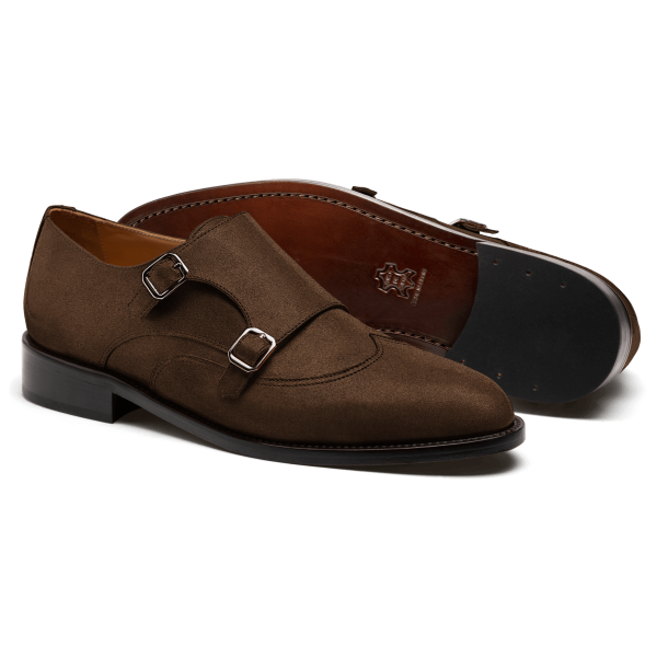 Wingtip Double monk strap shoes - brown suede