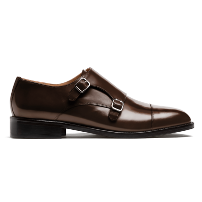 Cap toe Monk Shoes - brown flora leather