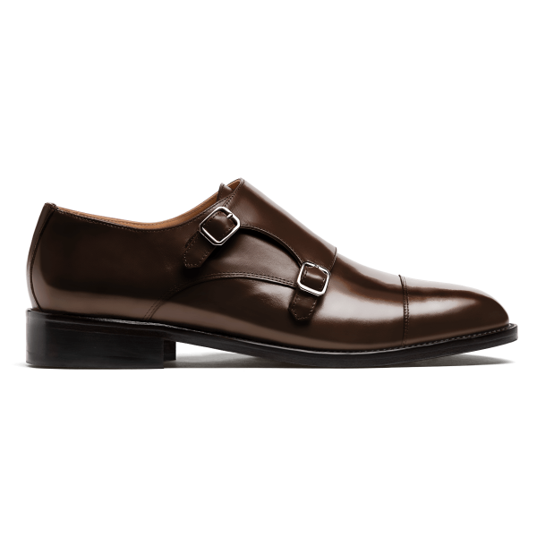 Cap toe Monk Shoes - brown flora leather