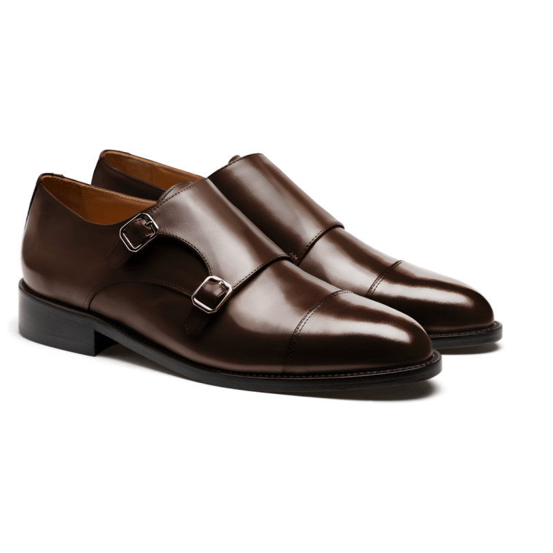 Cap toe Monk Shoes - brown flora leather