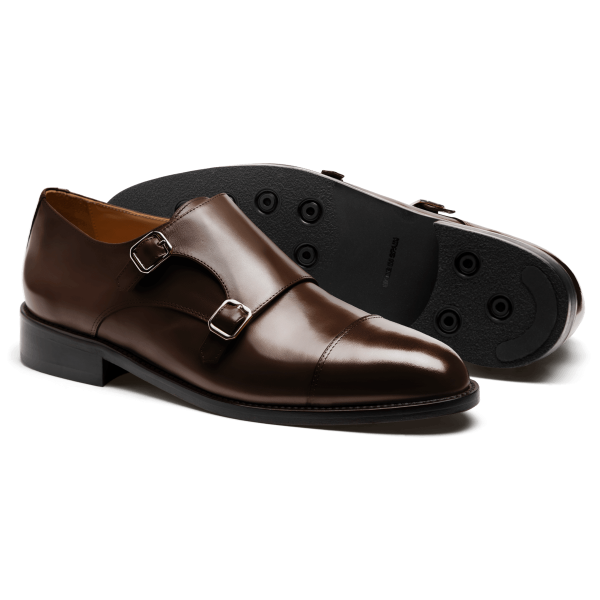 Cap toe Monk Shoes - brown flora leather