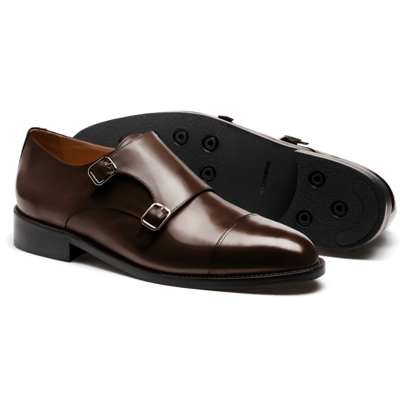 Cap toe Monk Shoes - brown flora leather