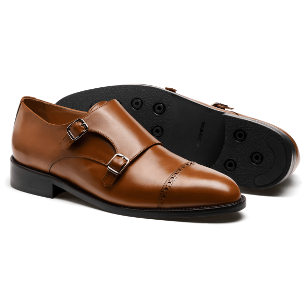 Monk Brogue Shoes - brown italian calf leather