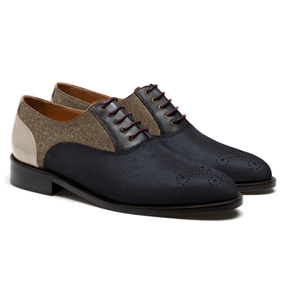 Oxford shoes - blue, brown, black & white suede, tweed & leather