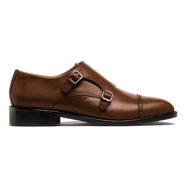 Monk Brogue Shoes - brown italian calf leather