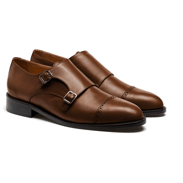 Monk Brogue Shoes - brown italian calf leather