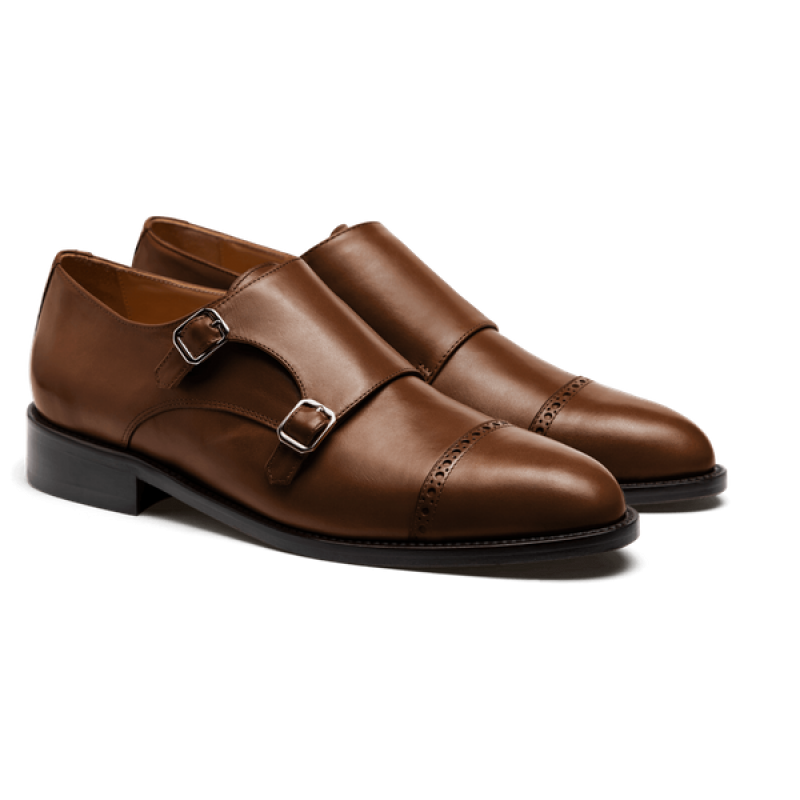 Monk Brogue Shoes - brown italian calf leather