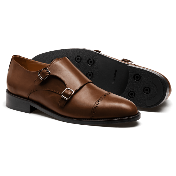 Monk Brogue Shoes - brown italian calf leather