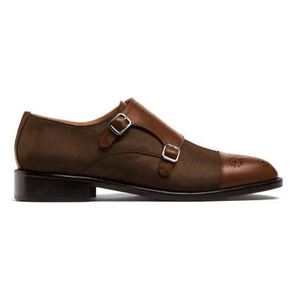 Cap toe Monk Shoes - brown leather & suede