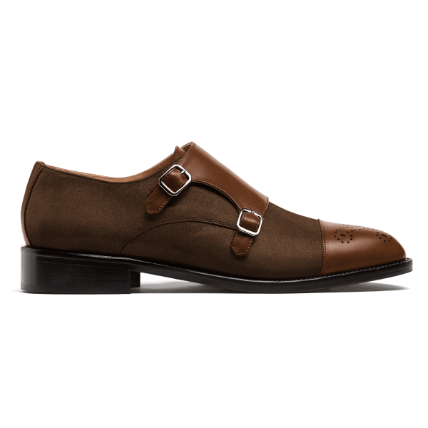Cap toe Monk Shoes - brown leather & suede