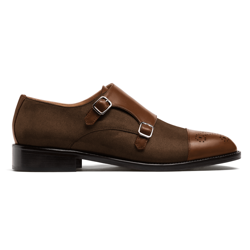 Cap toe Monk Shoes - brown leather & suede