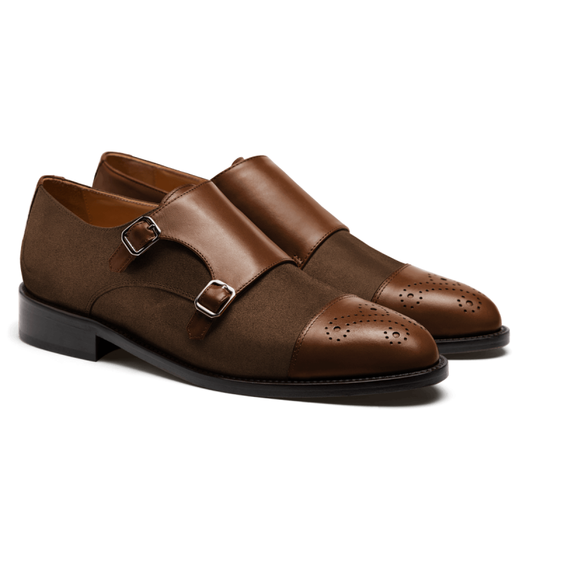 Cap toe Monk Shoes - brown leather & suede