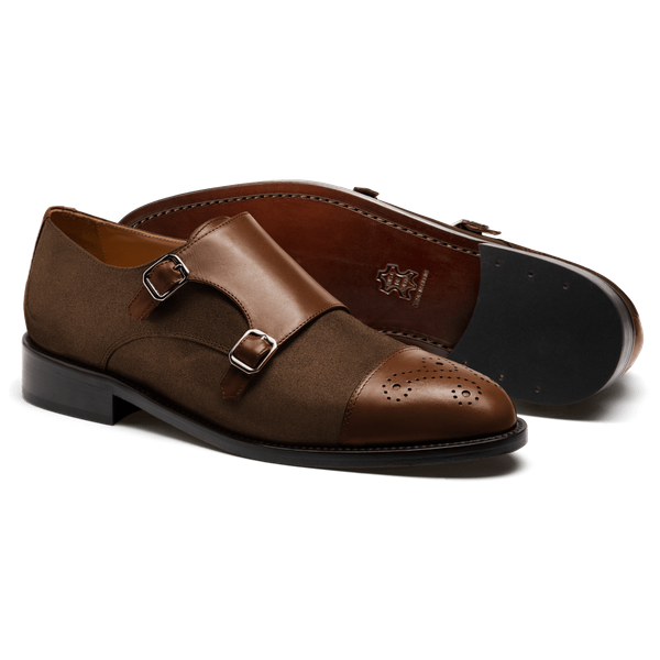 Cap toe Monk Shoes - brown leather & suede