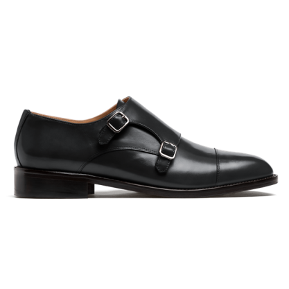 Cap toe Monk strap dress shoes - black italian calf leather