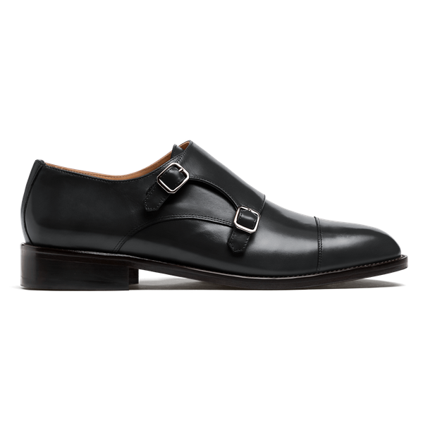 Cap toe Monk strap dress shoes - black italian calf leather