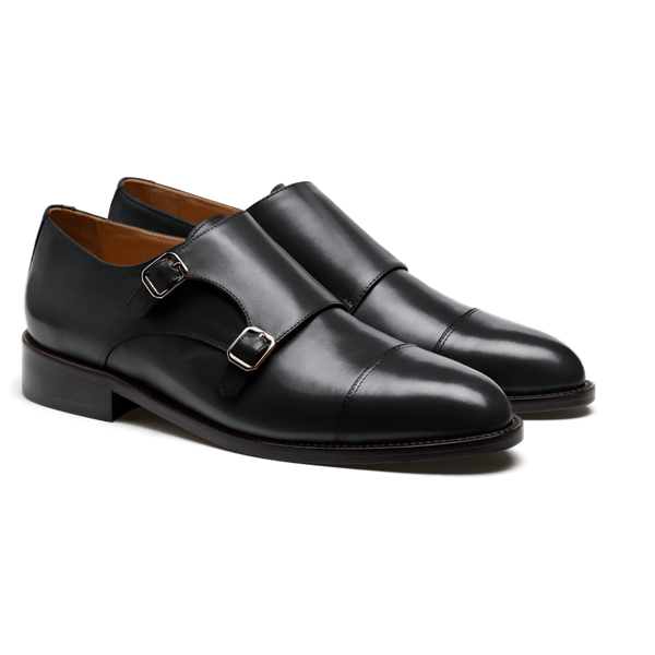 Cap toe Monk strap dress shoes - black italian calf leather