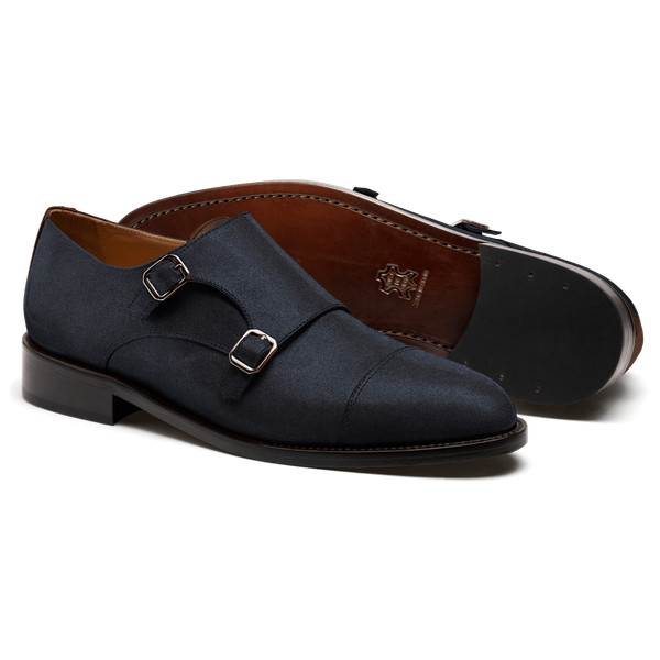 Cap toe Monk Shoes - blue & brown suede