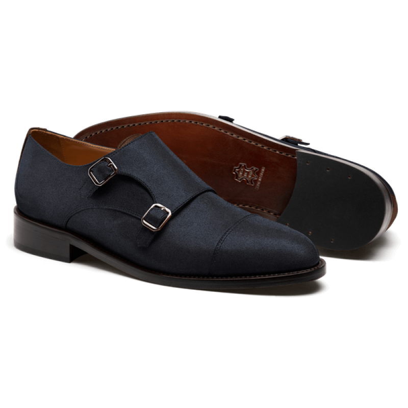 Cap toe Monk Shoes - blue & brown suede