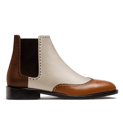 Brogue Men's Chelsea Boots - brown & white italian calf leather