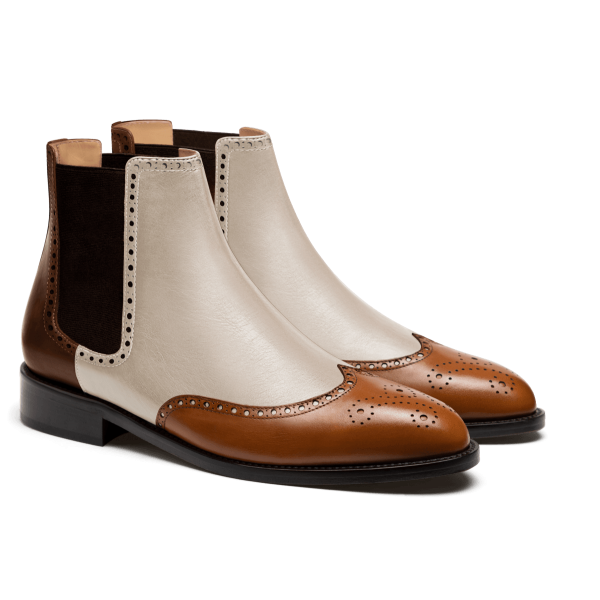 Brogue Men's Chelsea Boots - brown & white italian calf leather