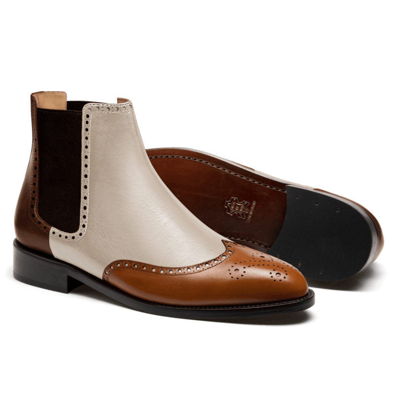 Brogue Men's Chelsea Boots - brown & white italian calf leather