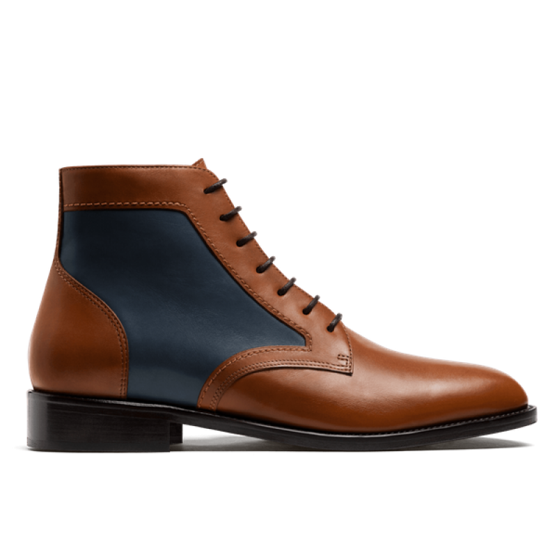2 tone Men Boots - brown & blue leather