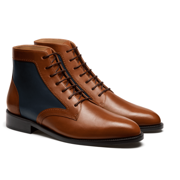 2 tone Men Boots - brown & blue leather