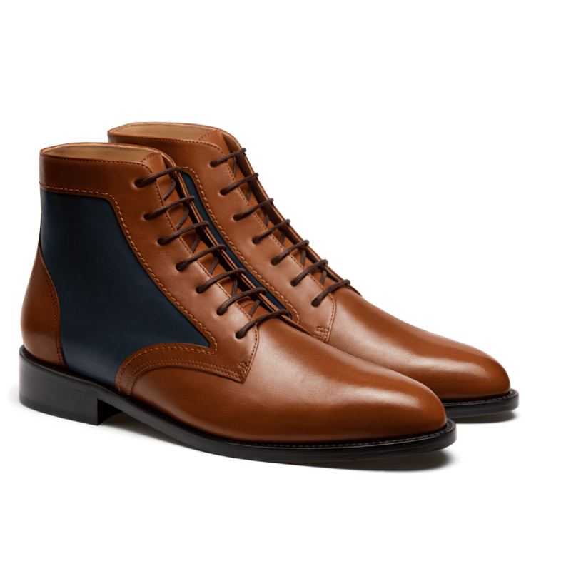 2 tone Men Boots - brown & blue leather