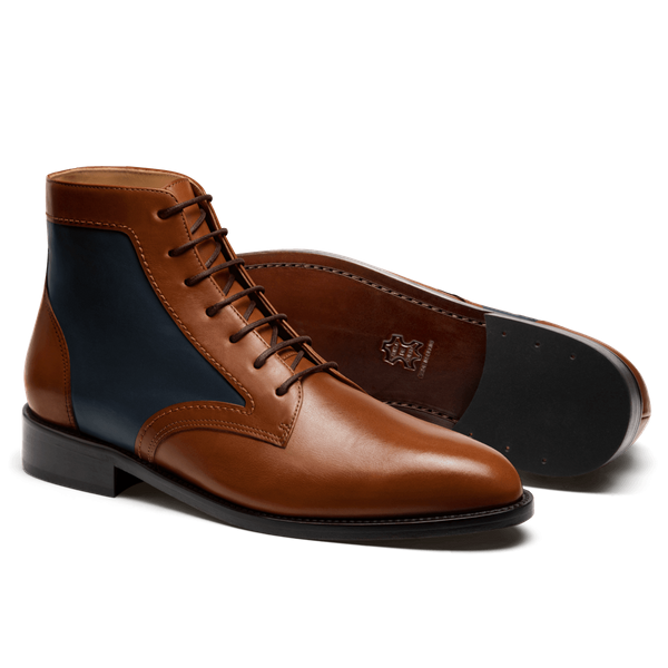 2 tone Men Boots - brown & blue leather