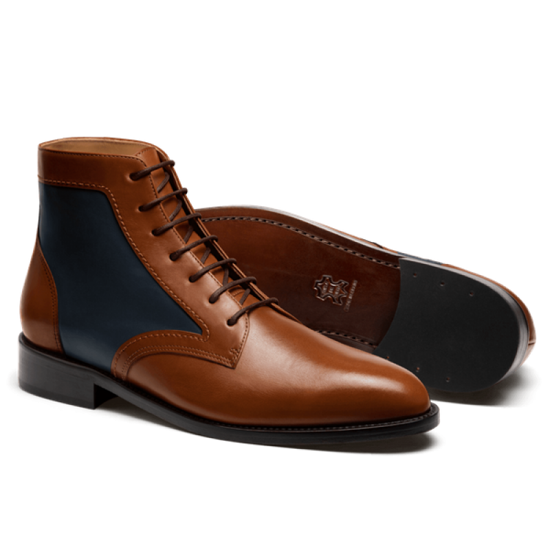 2 tone Men Boots - brown & blue leather