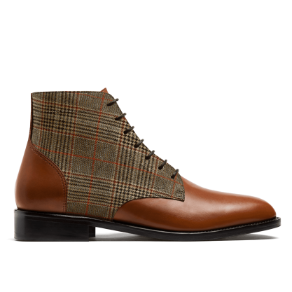 2 tone Men Boots - brown leather & tweed