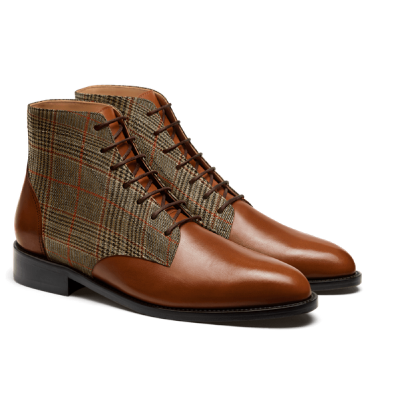 2 tone Men Boots - brown leather & tweed