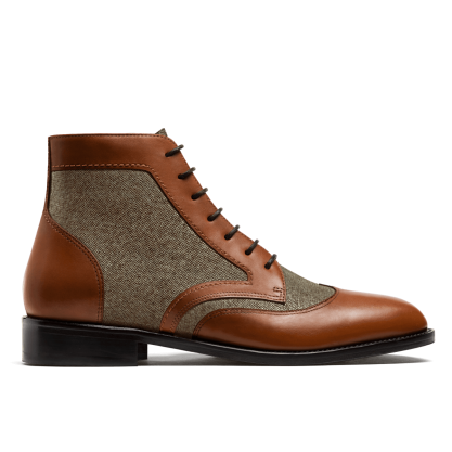 2 tone Boots - brown leather & tweed