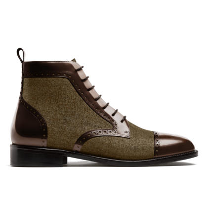 Brogue Dress Boots - brown flora leather & tweed