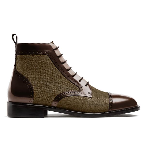 Brogue Dress Boots - brown flora leather & tweed