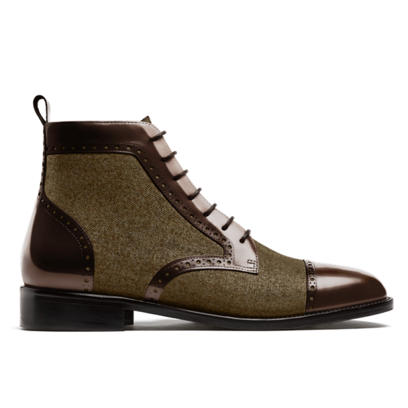 Brogue Dress Boots - brown flora leather & tweed