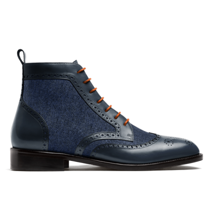 Brogue Dress Boots - blue leather & tweed