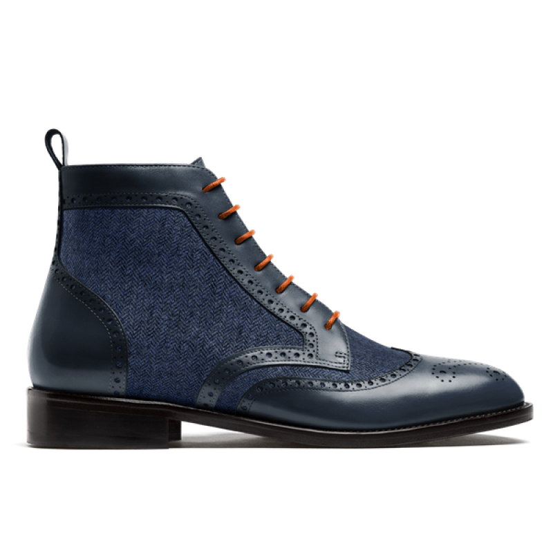 Brogue Dress Boots - blue leather & tweed